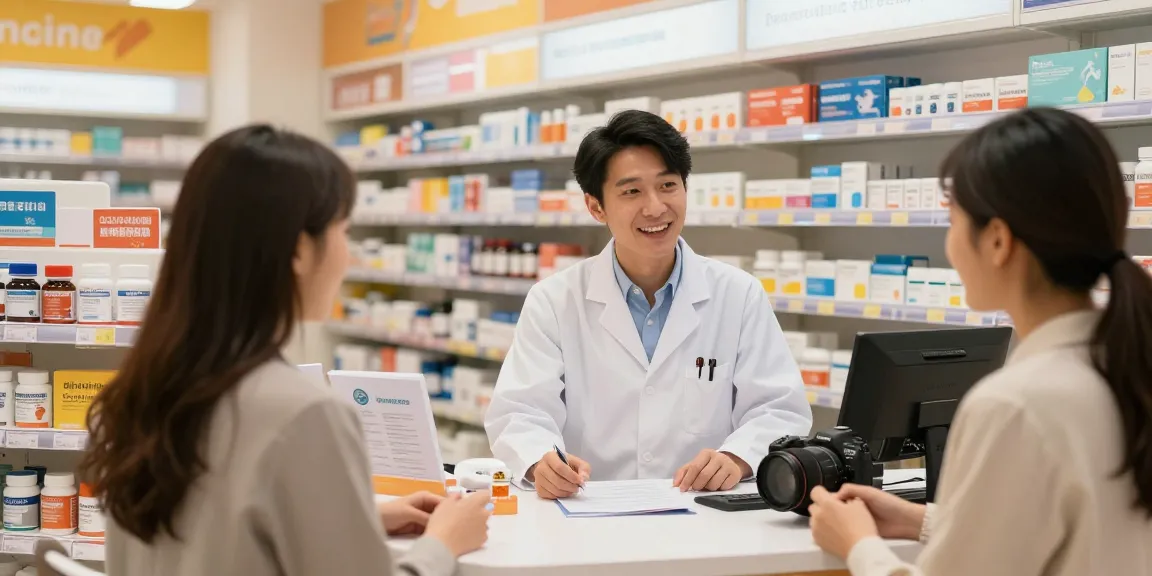 Im Selliza Pharma Shop berät ein Apotheker einen Kunden zu Gesundheitsprodukten.