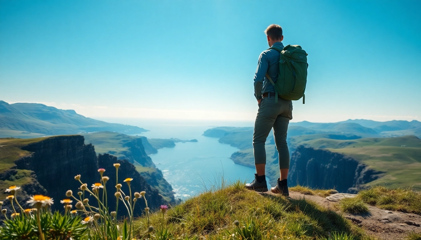 Wanderer auf dem Dingle Way Fernwanderweg mit atemberaubendem Küstenblick und grünen Hügeln.