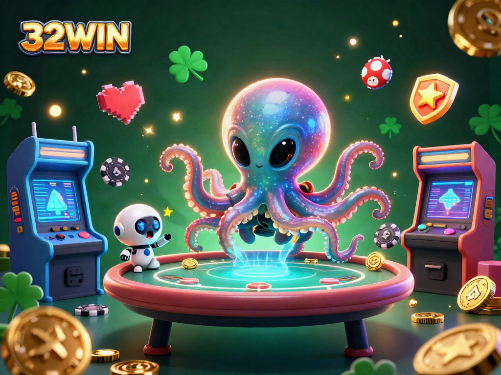 Experience thrilling gameplay at 32WIN as the alien octopus plays poker in dazzling style