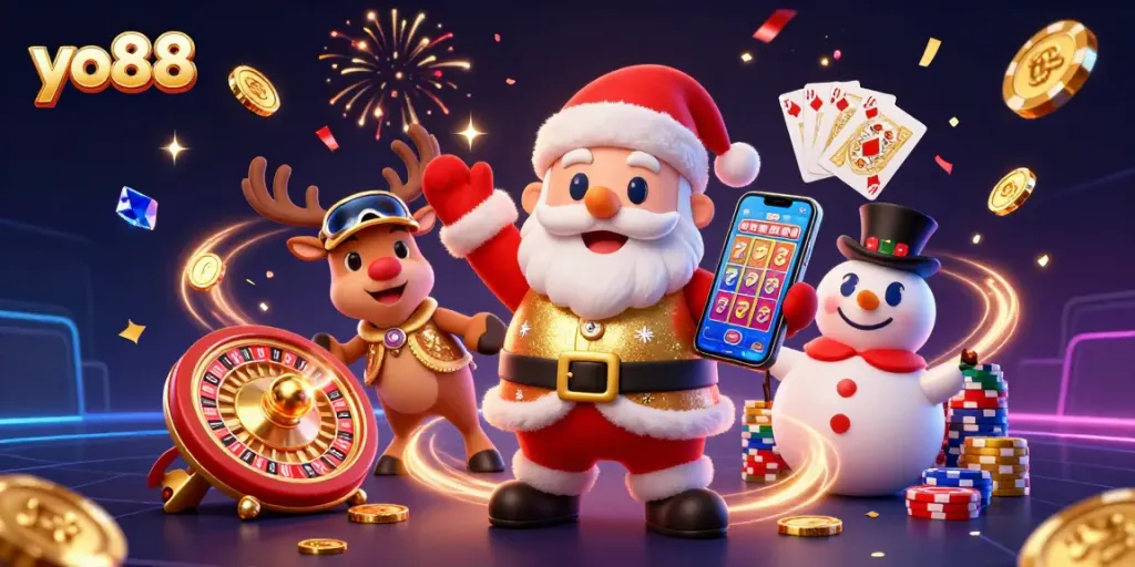 Join the fun with yo88 as Santa and friends celebrate with cascading jackpots and casino excitement.