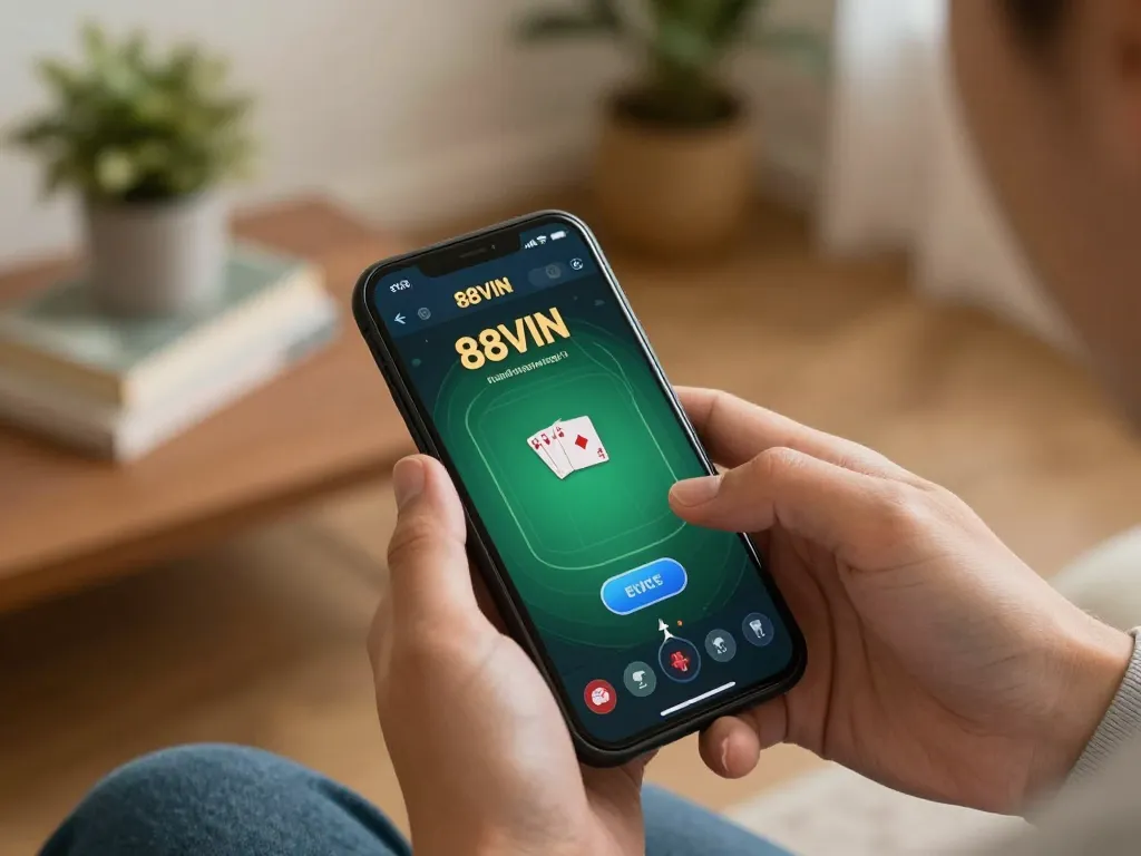 Active player engaging on 88VIN poker app, showcasing mobile gambling excitement