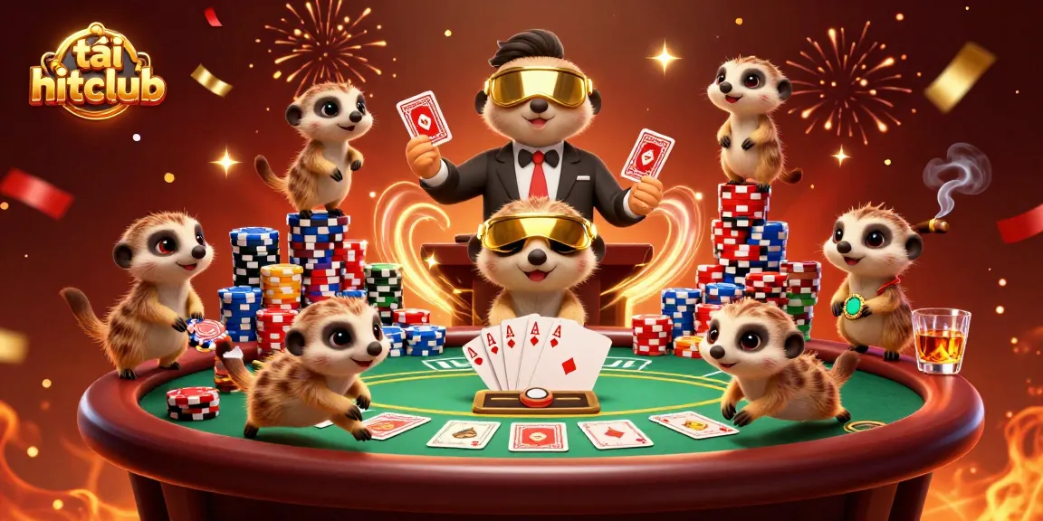 Engaging meerkats showcase the excitement of tải hitclub with vibrant casino elements and dynamic action.