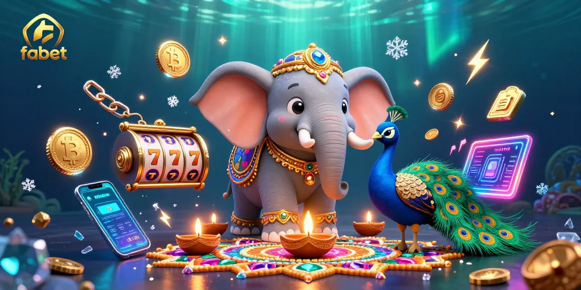 Engage in vibrant gameplay with fabet, featuring a colorful Diwali-themed elephant and dazzling casino elements.