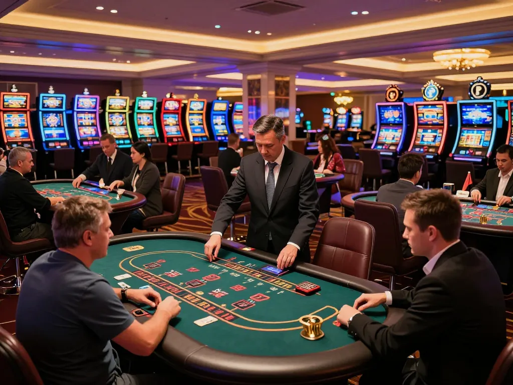 Players enjoying thrilling blackjack and roulette at ee88go casino under vibrant lights