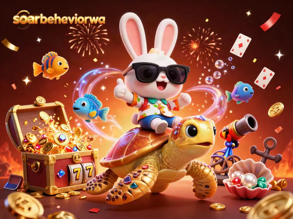 Play at soarbehaviorwa and unleash luck with a rabbit and sea turtle in a vibrant casino scene.