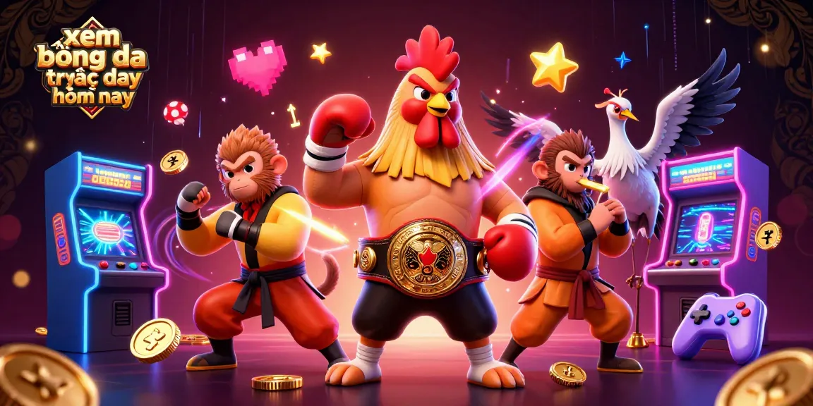 Watch xem bóng đá trực tiếp hôm nay with a dynamic scene featuring martial artists and gaming elements.