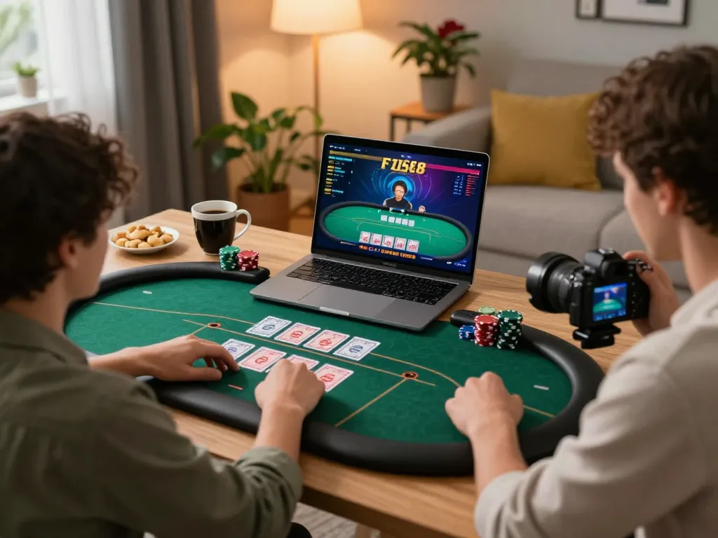Engaging F168 poker game in a stylish home setting, showcasing online strategy and fun action
