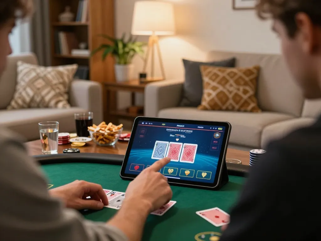 Engaging poker gameplay on dagago app, showcasing strategic betting in a cozy home setting