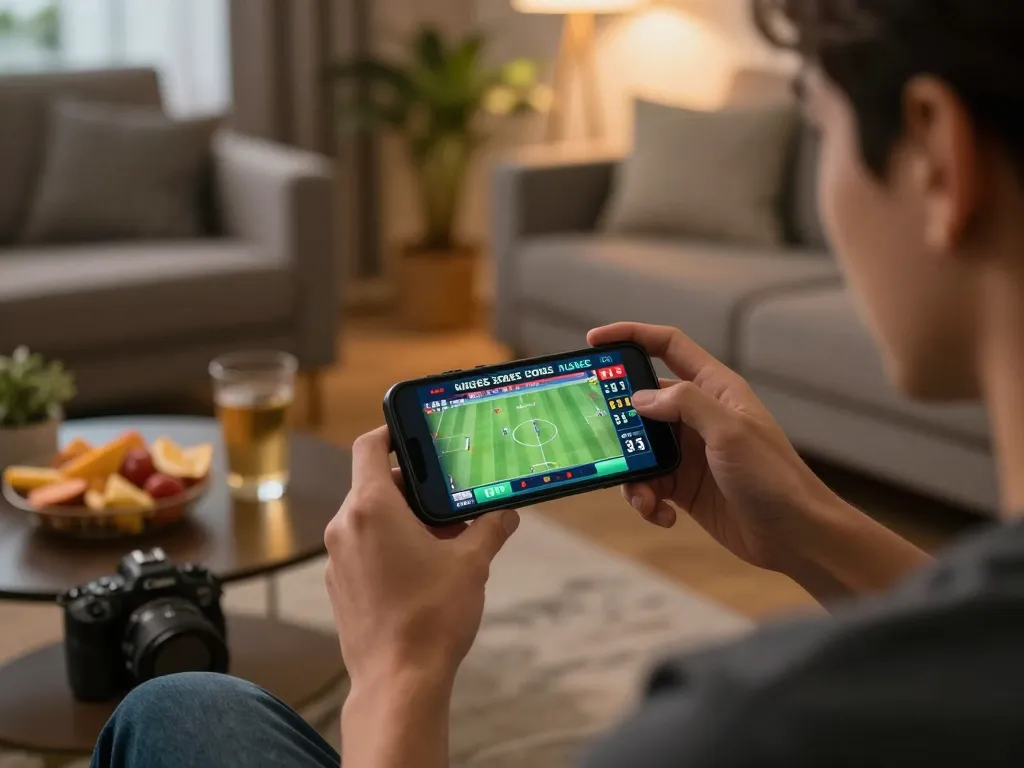 Engaging moment of a bettor using dn88 app to analyze live sports odds